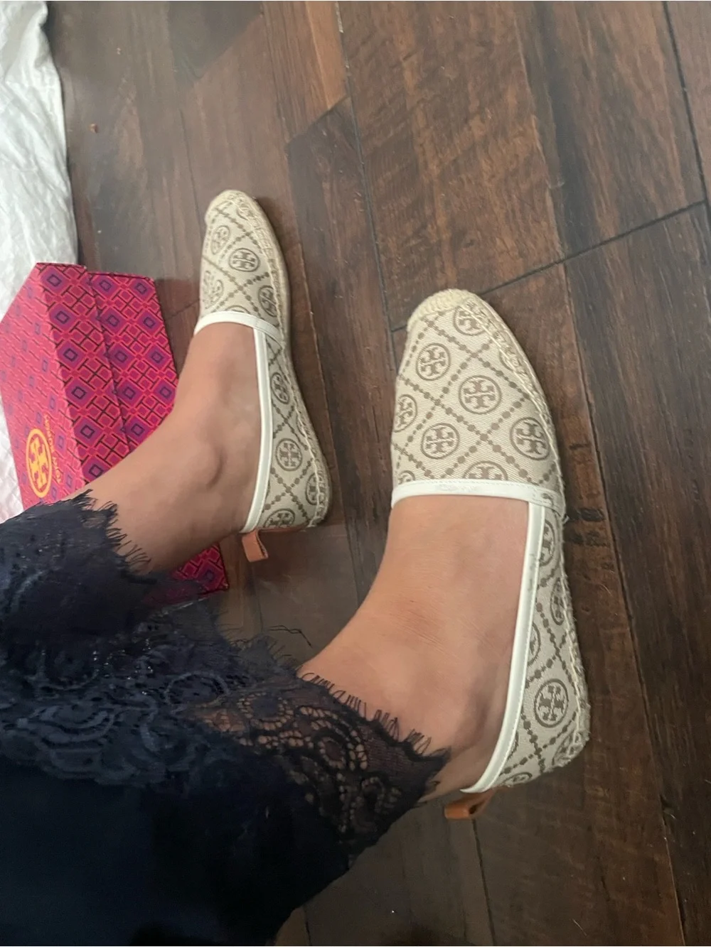 Tory Burch Tan and Beige T Monogram Flat Espadrilles